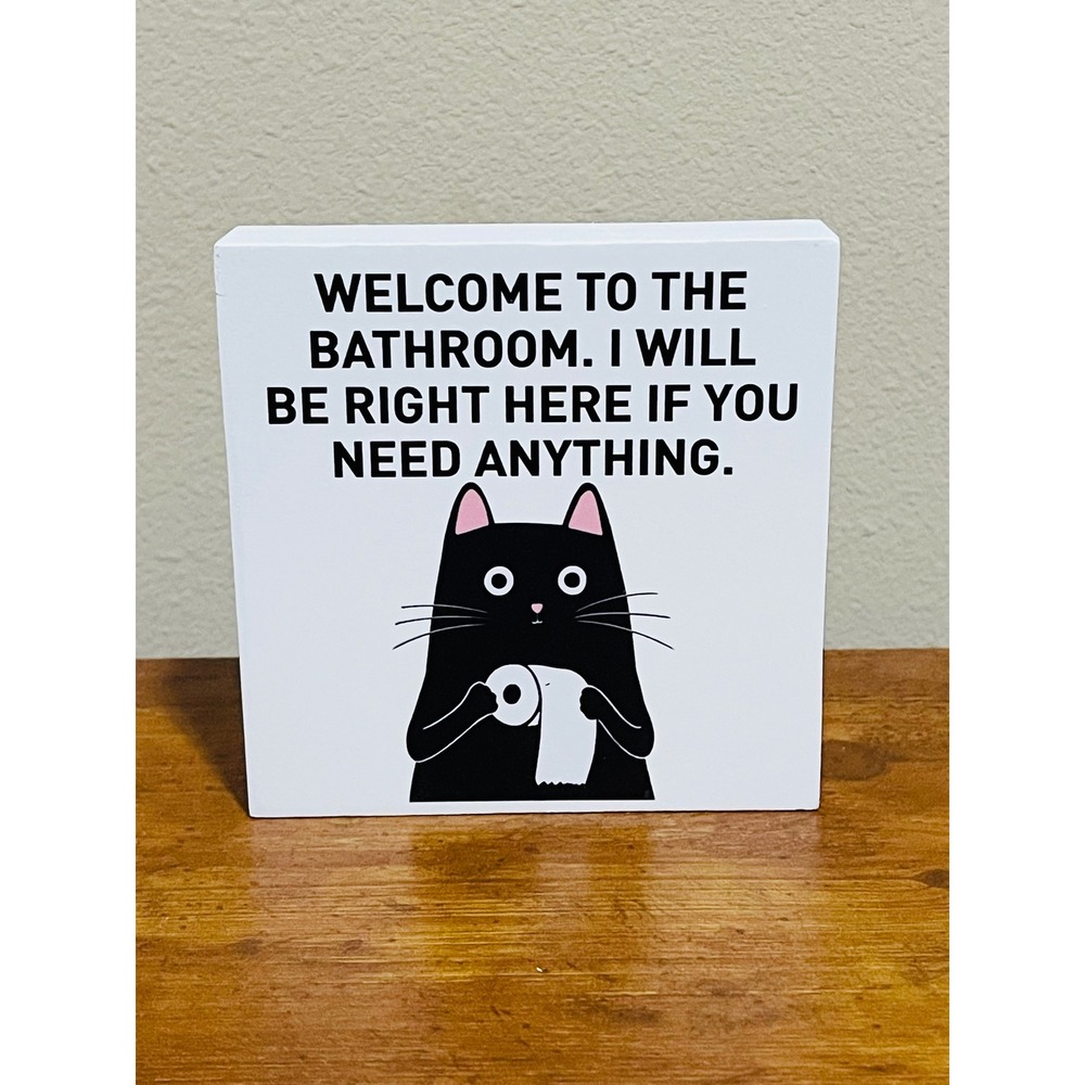Bathroom Funny Cat Box Sign Shelf Sitter